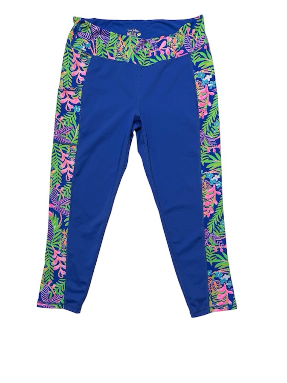 Lilly Pulitzer Luxletic Leggings XL Blue Tropical Print Athleisure Capri